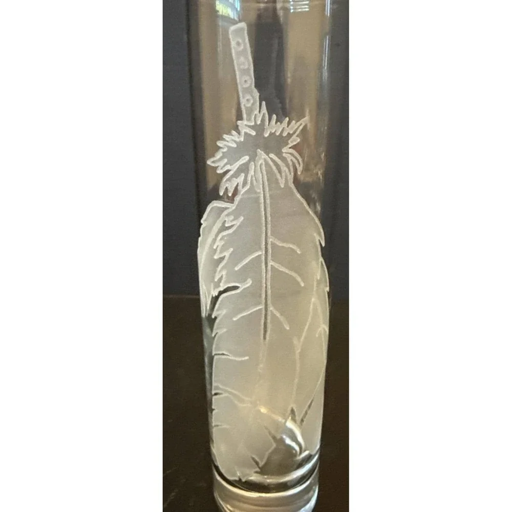 Evergreen Crystal Glass Bud Vase Feather Etched Lorraine‎ Coyle Signed 7.5